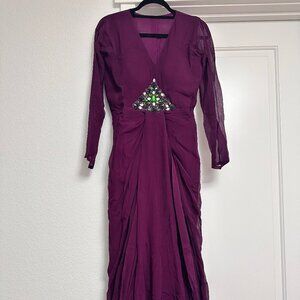 Elegant Plum Evening Gown with Embellished Waist